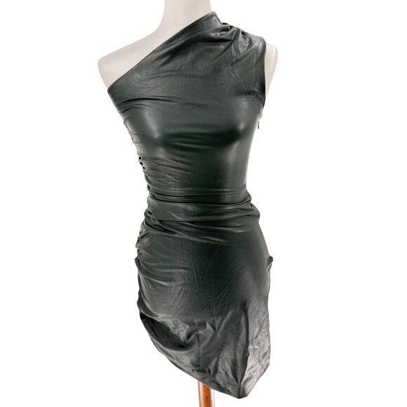 Susana Monaco Dresses & Skirts - NWOT Susana Monaco One-Shoulder Ruched Faux Leather Dress Size S
